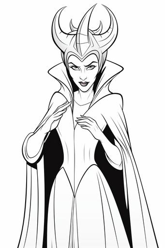 extremely simple, coloring pages for kids, maleficent from Sleeping beauty, cartoon style, thick lines, low details, black and white, no shading --ar 2:3 --v 5.2