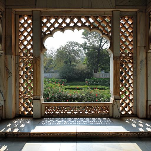 viewing hot vs cold weather from the other side of a jaali marble lattice window, jali --v 6.0