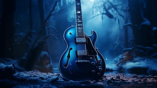 f/1.4, f/2.8, bokeh, 35mm, hyperrealistic dark blue guitar with bitcoin logo on it, breath-taking aurora borealis sky on the background, magical style, 8k resolution, --stylize 750 --v 5.2 --ar 16:9
