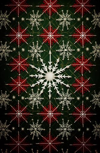 a background with white snowflakes on red and green plaid, in the style of john mckinstry, decorative elements, #vfxfriday, clayton crain, travis louie, crystalcore, multidimensional planes --ar 21:32