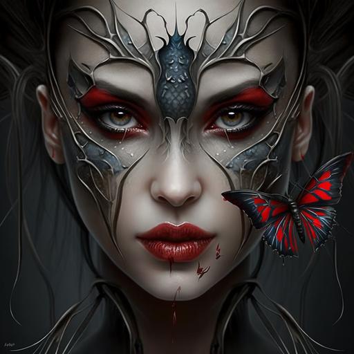 face of devil vampire spider butterfly beautiful woman all in one