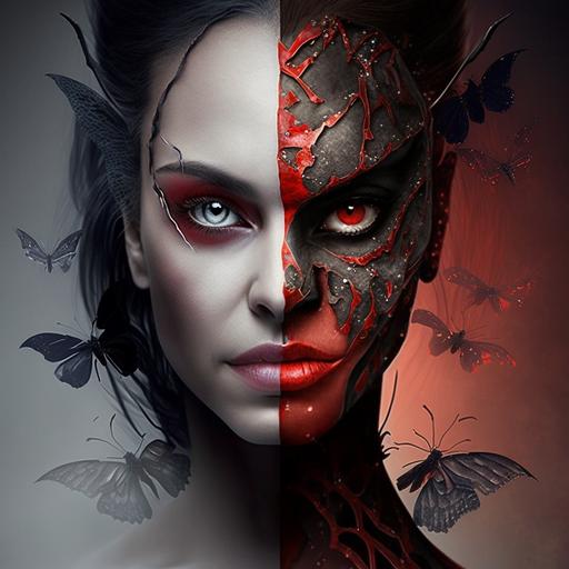 face of devil vampire spider butterfly beautiful woman all in one