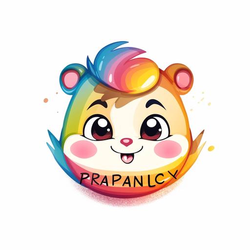 face painting business logo with a rainbow and a happy chubby cheeked chipmunk. Cartoon style. Kawaii influence