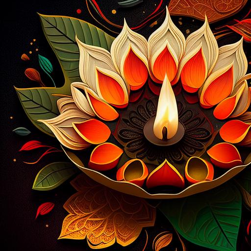 facebook cover for indian asian cultural, spiritual, candle in the middle, blooming lotus, orange, black, dark red, green, white theme