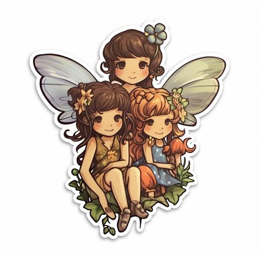 fairies helping bugs simple die cut sticker with white background
