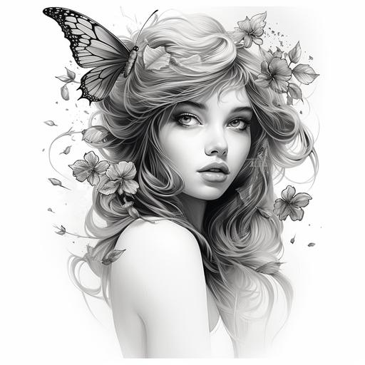 fairy portrait girl face design for tattoo flash