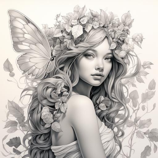 fairy, white background,coloring book,black and gray