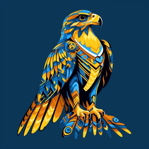 fall falcon mascot in blue and yellow native print