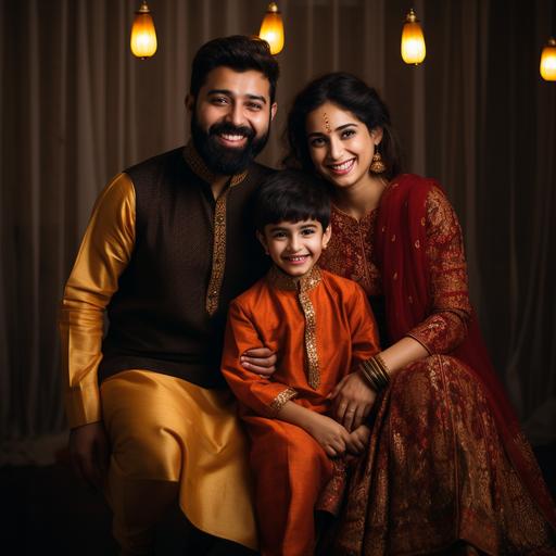 family, , traditional wear, color, Diwali theme, styling, happy, festival, twinkling, dark background