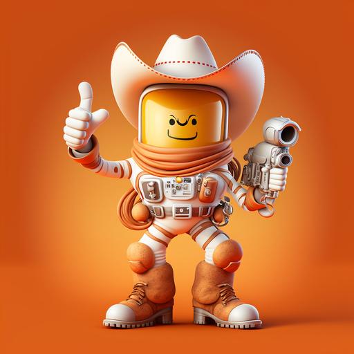 astronaut cartoon character with hat and cowboy boots thumbs up