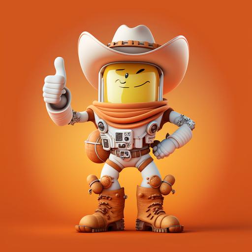 astronaut cartoon character with hat and cowboy boots thumbs up