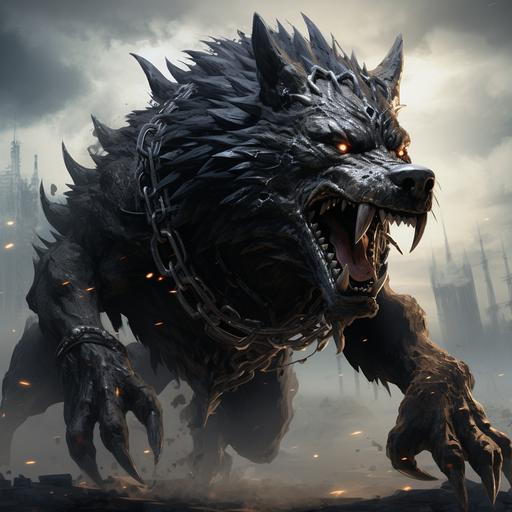 fantasy beast catlike scary wolf fangs gigantic can ride muscular claws magical boney spikes on back