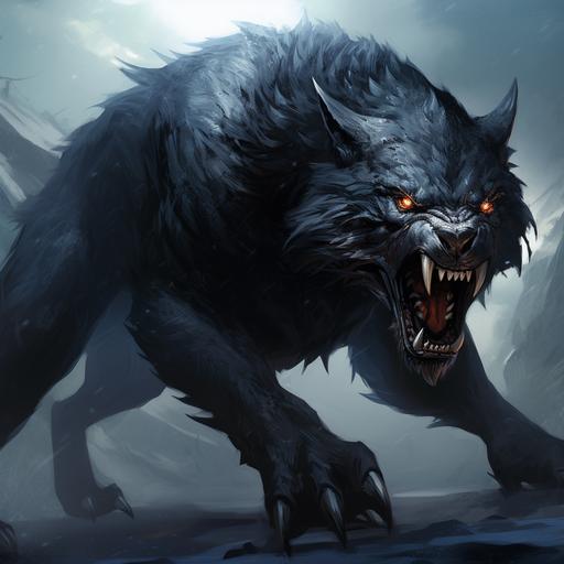 fantasy beast catlike scary wolf fangs gigantic can ride muscular claws magical