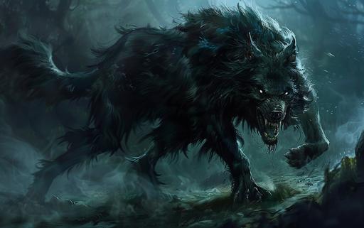 fantasy monster, dungeons and dragons, portrait, enormous black wolf, spectral, dynamic pose, evil, realistic --ar 8:5