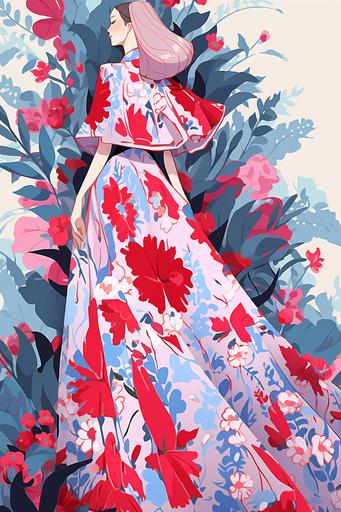 fashion design sketch, floral wallpaper, in the style of erik madigan heck --niji 5 --ar 2:3