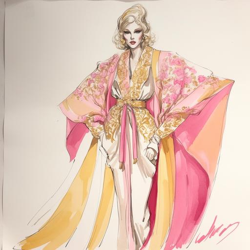 fashion design sketch of a late-1970s avant garde vogue ball culture inspired by Anna Wintour and Marie Antoinette royal costume --v 5.0