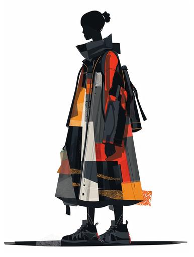 fashion sketch of minimalist A-line cut dress urban style, with large pockets::2 Vinicunca rainbow mountain inspired, by Piet Mondrian, flat bold vivid colors, bold black outline, striking effect --ar 3:4 --v 6.0 --style raw --s 250