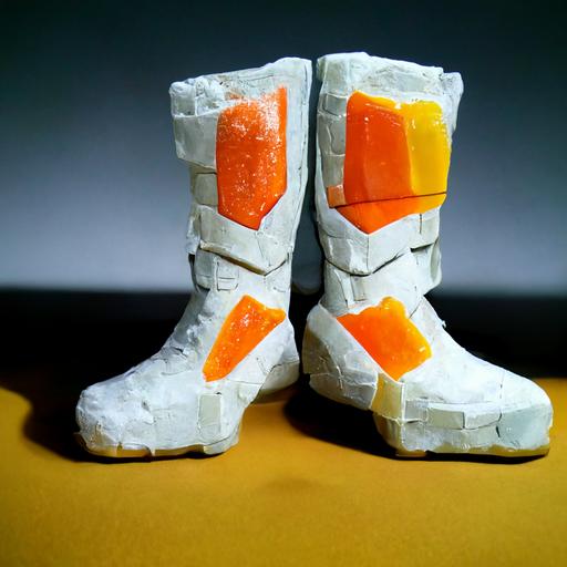 realisitic boots, gundam chewing gum, orange and white
