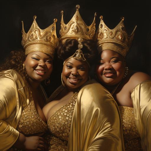 fat black women with gold teeth in all gold gowns and crowns