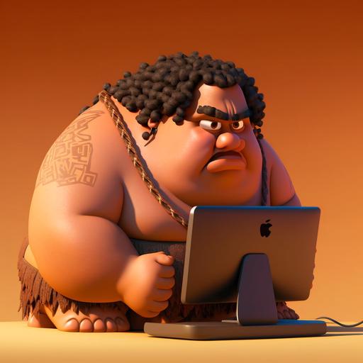 fat gamer who looks native american with curly hair intensely stare into monitor while playing games on his personal computer,cartoon,UHD,wallpaper,pfp,clay animation