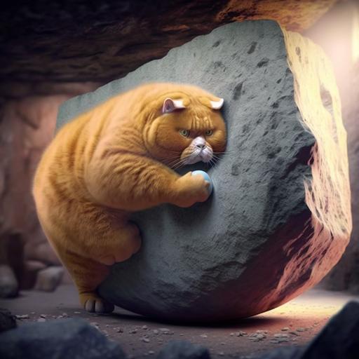 fat ginger tabby cat climbing v10 boulder problem and smoking cigar at the same time