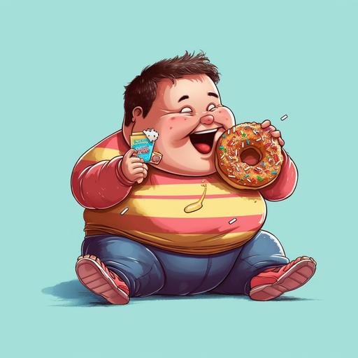 fat kid eating donut cartoon