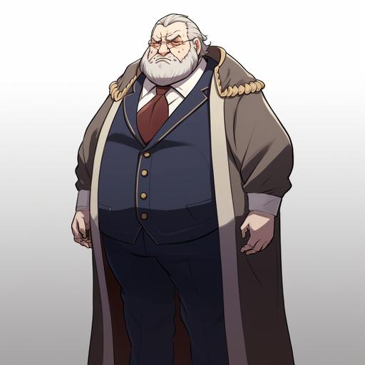fat old man in formal suit , anime style , --v 5.0