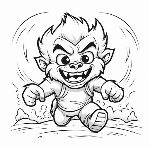 coloring pages for kids, HAPPY halloween werewolf, FUN cartOon style, thick lines, low details, black and white WITH no shading