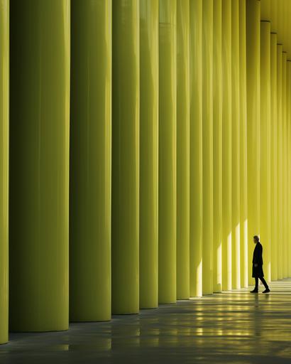 feature wall amphibians walking passed huge minimalist slimey corrugated grand metal columns, by elsa bleda, minimal male figures running fast in colored suit --ar 4:5 --stylize 300