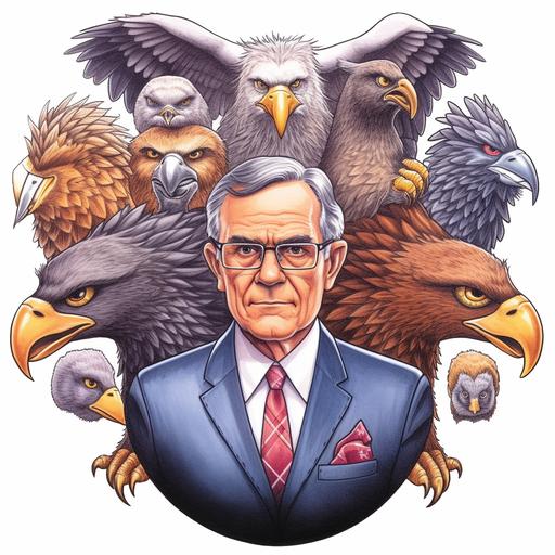 fed CEO WITH MASK , 4D, CARTOON, , DOVE AND HAWK