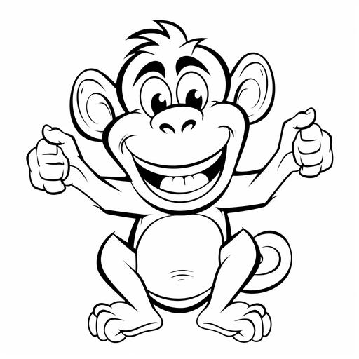 feelings coloring page for kids 3-5,monkey,laughed,cartoon style,white background,cartoon style,thick lines,low detail, 0% shading--ar 9:11
