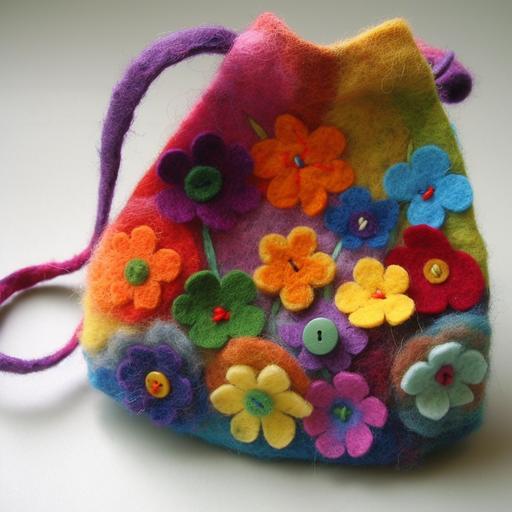 felted fashion, little girls purse, rainbow colors, flowers --v 5