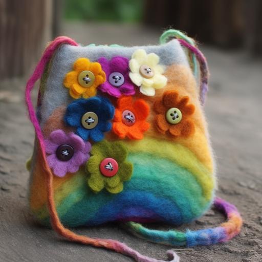 felted fashion, little girls purse, rainbow colors, flowers --v 5