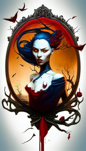 female beautiful vampire, Gzhel, Art Nouveau --ar 9:16 --chaos 50 --v 4