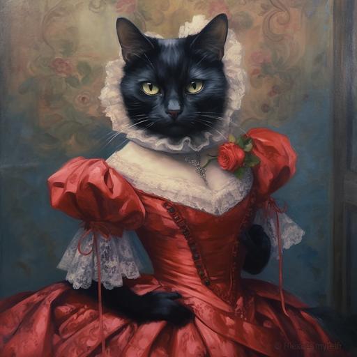 female cat in a dress, mafia, Quinceañera dress, beautiful, oil painting --v 5.1
