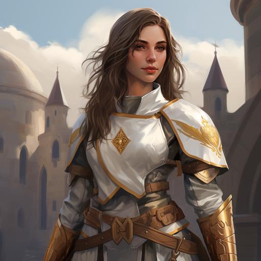 (female human cleric)(short)(based on laurel lightfoot from onward)(animated)(temple background)(cleric carries a warhammer)