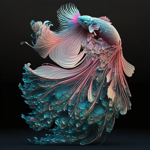 female mermaid Betta fish tail and fins, beautiful, intricate, fantasy,