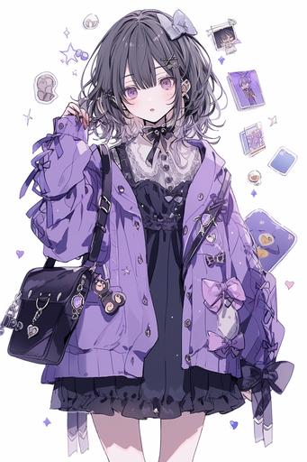 female outfit design, preppy dress, lilac purple black --niji 5 --ar 2:3