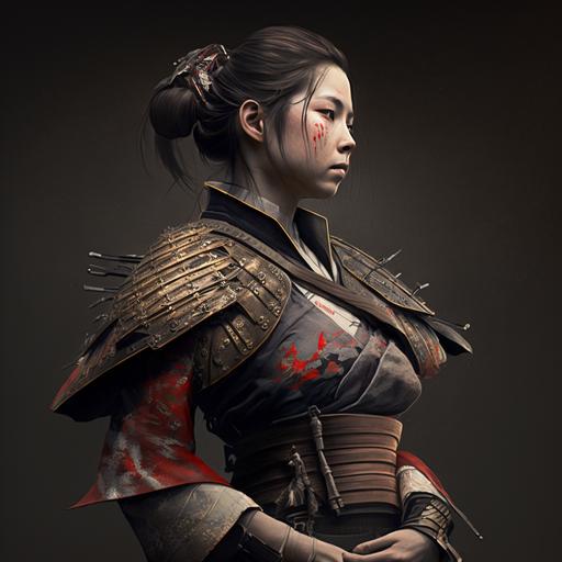 female samurai using bandage chest wrap