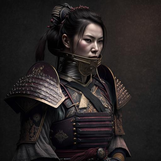female samurai with kabuto armor waist using bandage chest wrap