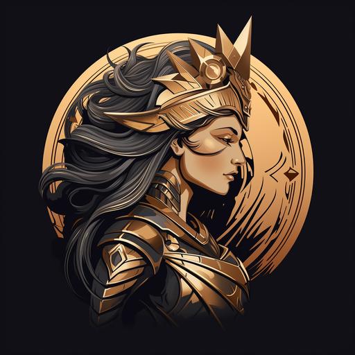 female warrior wearing a crown and Armour art deco style logo design