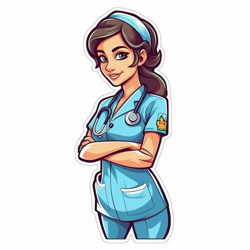 nurse woman working , Sticker, Cute, Bright Colors, Digital Art, Contour, Vector, White Background, Detailed