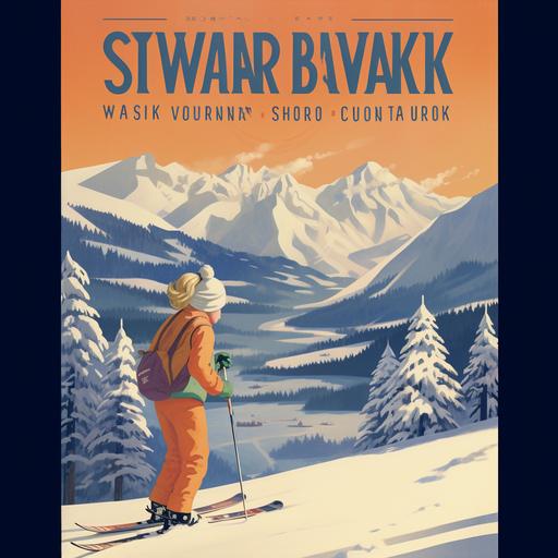 vintage illustrated ski resort vacation poster