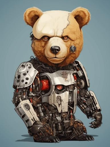 [ff5ddc6fe]  Half cartoon bear, half mechanical bear. --v 5.2 --ar 3:4 --c 0