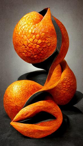 fierce orange fruit sculture, 3d, abstract, symbolism, --ar 5:9
