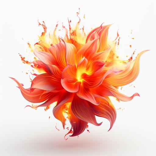 fiery flower on a white background, in 3d style