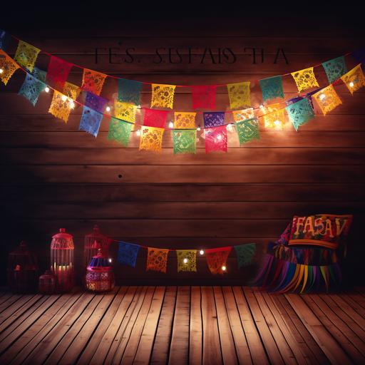 fiesta banner on wooden floor with spotlight 5k image