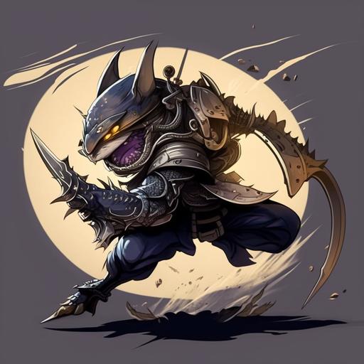 fighting armoured samurai catfish man hybrid cartoon action pose
