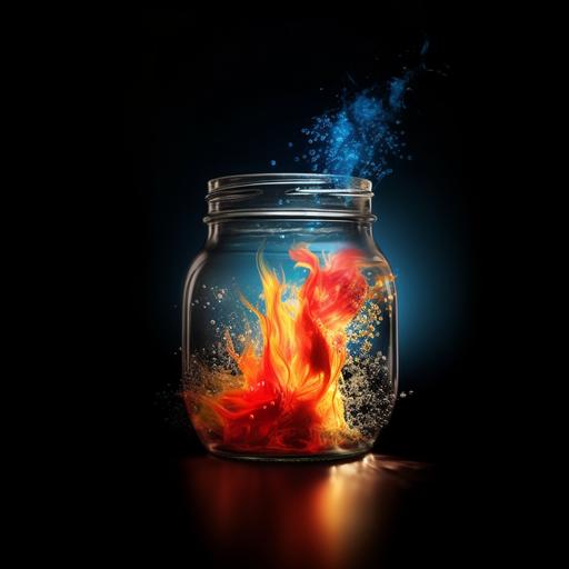 fire and water mixin a blazewave in a terrarium jar cozy blender 3d illustration --chaos 75 --s 750 --v 5