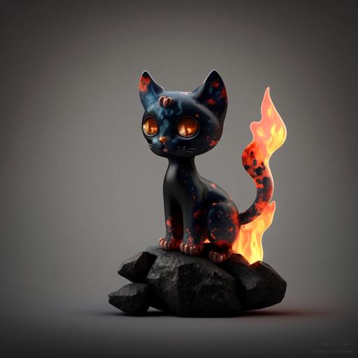 fire sprite using a glossy slab of obsidian as a 🪞, whimsical, cute --chaos 66